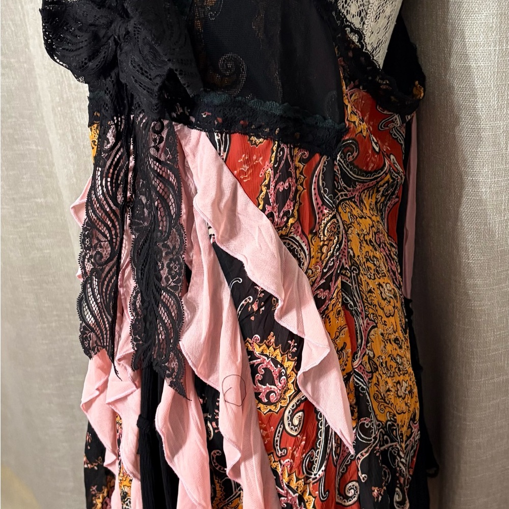 Boho Whimsygoth Black Gypsy Upcycled Lacey Summer Top Knee Length OOAK Sz L- Xl - Picture 2 of 12